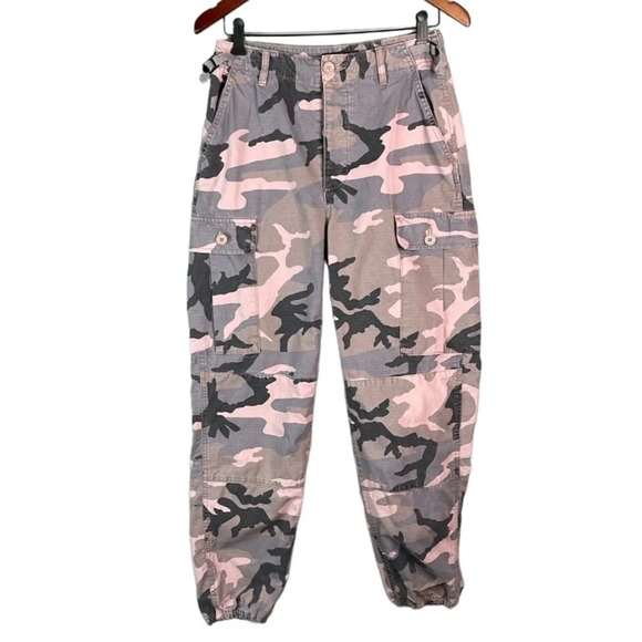 TOPSHOP Pink Grey Camo Cargo Utility Pants Jogger Canvas Adjustable Baddie 6 - Picture 13 of 13